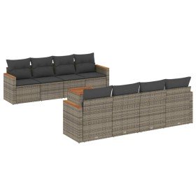 Set de muebles de jardín 9 pzas y cojines ratán sintético gris