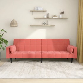 Sofá cama de 2 plazas con dos almohadas terciopelo rosa