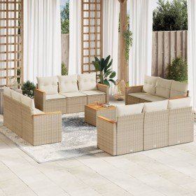 Set sofás de jardín con cojines 13 pzas ratán sintético beige Set sofás de jardín con cojines 13 pzas ratán sintético beige