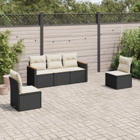 Set de muebles de jardín 5 pzas y cojines ratán sintético negro Set de muebles de jardín 5 pzas y cojines ratán sintético negro