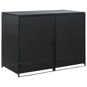 Cobertizo doble contenedor basura ratán negro 148x80x111cm