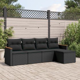 Set de muebles de jardín 5 pzas y cojines ratán sintético negro Set de muebles de jardín 5 pzas y cojines ratán sintético negro