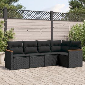 Set de muebles de jardín 5 pzas y cojines ratán sintético negro Set de muebles de jardín 5 pzas y cojines ratán sintético negro