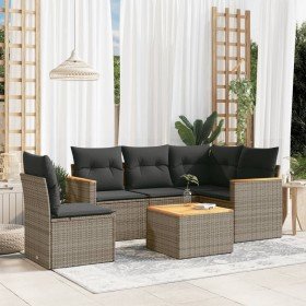 Set de muebles de jardín 6 pzas y cojines ratán sintético gris Set de muebles de jardín 6 pzas y cojines ratán sintético gris