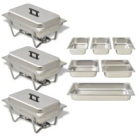 3-teiliges Buffet-Essenswärmer-Set aus Edelstahl von vidaXL, Wilderer - Ref: Foro24-50529, Preis: 194,23 €, Rabatt: %