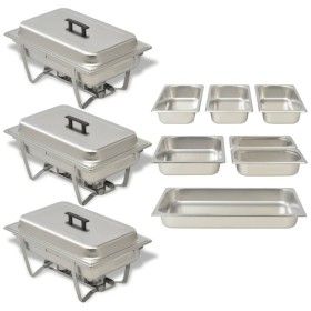 Set calentador de comida para buffet 3 piezas acero inoxidable