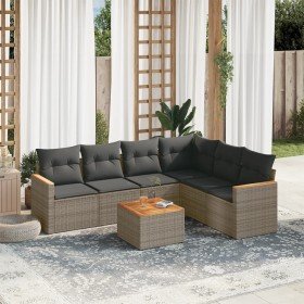 Set de sofás de jardín 7 piezas con cojines ratán PE gris Set de sofás de jardín 7 piezas con cojines ratán PE gris