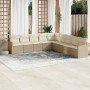 Set de sofás de jardín 9 pzas con cojines ratán sintético beige