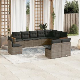 Set de sofás de jardín 10 pzas con cojines ratán sintético gris Set de sofás de jardín 10 pzas con cojines ratán sintético gris