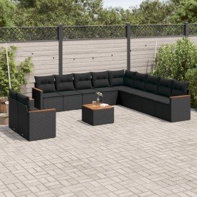 Set de sofás de jardín 12 piezas cojines ratán sintético negro en Conjuntos de jardín | Comprar online en Foro24