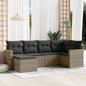 Set de muebles de jardín 6 pzas y cojines ratán sintético gris en Conjuntos de jardín | Comprar online en Foro24