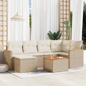 Set sofás de jardín 7 piezas y cojines ratán sintético beige Set sofás de jardín 7 piezas y cojines ratán sintético beige