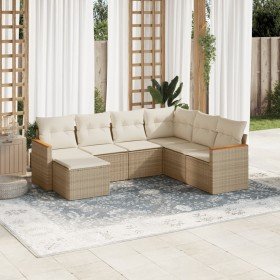 Set sofás de jardín 7 piezas y cojines ratán sintético beige Set sofás de jardín 7 piezas y cojines ratán sintético beige