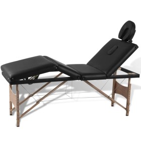 Camilla de masaje plegable 4 zonas estructura de madera negra