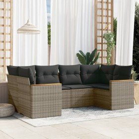 Set de muebles de jardín 6 pzas y cojines ratán sintético gris en Conjuntos de jardín | Comprar online en Foro24