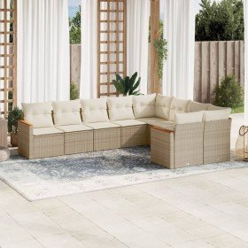 Set de sofás de jardín 9 pzas con cojines ratán sintético beige
