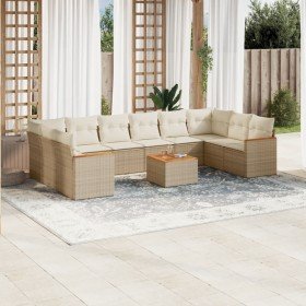 Set de sofás de jardín 11pzas con cojines ratán sintético beige en Conjuntos de jardín | Comprar online en Foro24