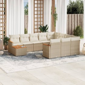Set de sofás de jardín 11pzas con cojines ratán sintético beige