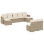 Set de sofás de jardín 9 pzas con cojines ratán sintético beige
