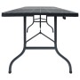 Mesa de jardín plegable imitación ratán HDPE negro 180x75x72 cm