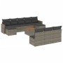 Set de sofás de jardín 11 pzas y cojines ratán sintético gris