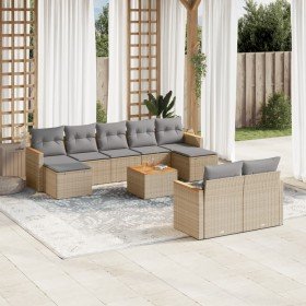 Juego de sofás jardín con cojines beige 10 pzas ratán sintético