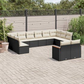 Set de sofás de jardín 12 piezas cojines ratán sintético negro en Conjuntos de jardín | Comprar online en Foro24