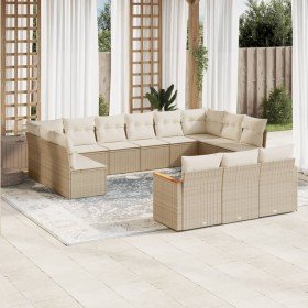 Set sofás de jardín con cojines 13 pzas ratán sintético beige