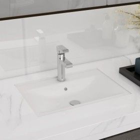 Lavabo rectangular de cerámica hueco de grifo/desagüe blanco