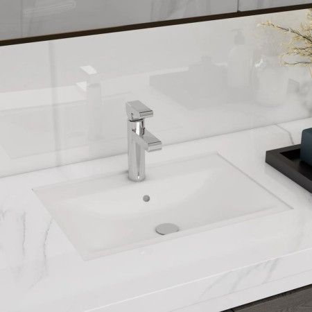 Weißer Wasserhahn/Abfluss, hohles rechteckiges Keramikwaschbecken von vidaXL, Sinkt - Ref: Foro24-141932, Preis: 66,48 €, Rab...