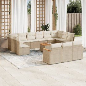 Set sofás de jardín 14 pzas con cojines ratán sintético beige en Conjuntos de jardín | Comprar online en Foro24