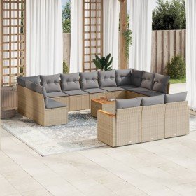 Set sofás jardín 14 pzas y cojines ratán sintético beige mezcla Set sofás jardín 14 pzas y cojines ratán sintético beige mezcla