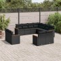 Set de sofás de jardín 11 pzas y cojines ratán sintético negro