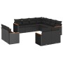 Set de sofás de jardín 11 pzas y cojines ratán sintético negro
