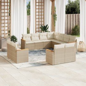 Set de sofás de jardín 11pzas con cojines ratán sintético beige en Conjuntos de jardín | Comprar online en Foro24