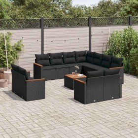 Set de sofás de jardín 12 piezas cojines ratán sintético negro