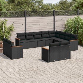 Set de sofás de jardín 12 piezas cojines ratán sintético negro en Conjuntos de jardín | Comprar online en Foro24