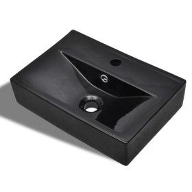 Lavabo rectangular de cerámica hueco de grifo/desagüe negro de vidaXL, Lavabos - Ref: Foro24-141933, Precio: 72,47 €, Descuen...