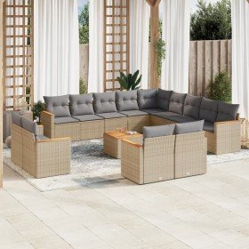 Set sofás jardín 14 pzas y cojines ratán sintético beige mezcla Set sofás jardín 14 pzas y cojines ratán sintético beige mezcla