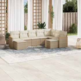 Set de sofás de jardín 9 pzas con cojines ratán sintético beige