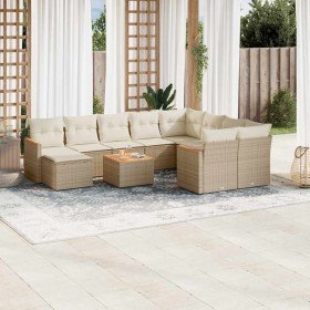 Set de sofás de jardín 11pzas con cojines ratán sintético beige