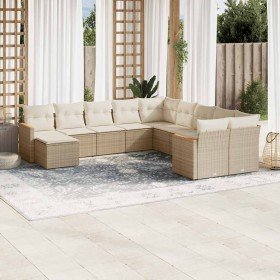 Set de sofás de jardín 11pzas con cojines ratán sintético beige Set de sofás de jardín 11pzas con cojines ratán sintético beige