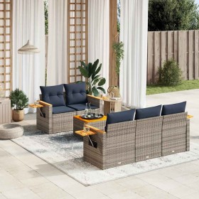 Set de sofás de jardín 6 pzas con cojines ratán sintético gris