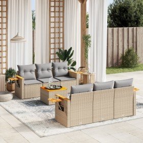 Set sofás de jardín 7 piezas y cojines ratán sintético beige Set sofás de jardín 7 piezas y cojines ratán sintético beige