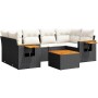 Set de comedor de jardín 7 pzas y cojines ratán sintético negro