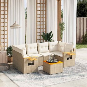Set sofás de jardín 7 piezas y cojines ratán sintético beige