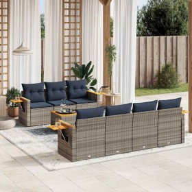 Set de sofás de jardín 8 pzas con cojines ratán sintético gris
