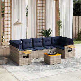Set de sofás de jardín 8 pzas con cojines ratán sintético gris