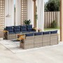Set de sofás de jardín 9 pzas con cojines ratán sintético gris