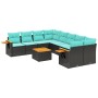 Set de sofás de jardín 9 pzas con cojines ratán sintético negro